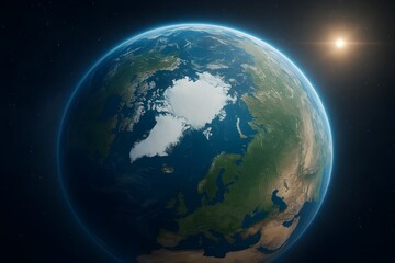 Obraz premium Detailed View of Earth from Space Focusing on the North Pole and Arctic Ice Cap