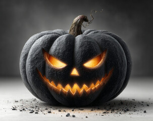 Scary Black Halloween Pumpkin Jack O Lantern Glowing Isolated