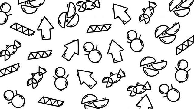 Cute animated candy pattern with sketch-style sweets and arrows, suitable for children&rsquo;s designs and creative projects