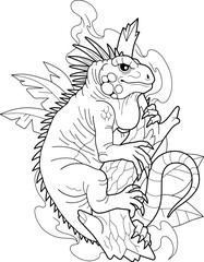 Wild Iguana, an educational coloring page for kids