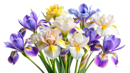 Vibrant iris and spring flowers bouquet, fresh natural beauty