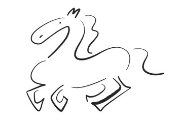 墨絵の走るスタイリッシュな和風の馬　2026 正月素材・モノクロ