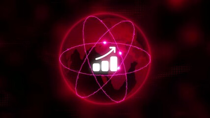 Global economic growth concept with atomic orbits around a globe and a bar chart icon showing upward financial trends - Powered by Adobe