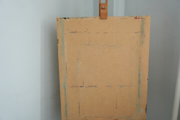 Easel in the room, close-up. Empty easel.