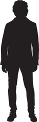 vector, silhouette of front view of a man dressed in jacket standing