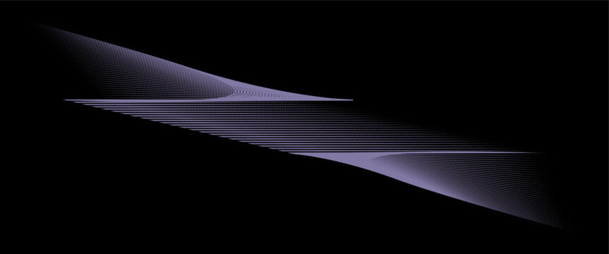 Bifurcated horizon, parametric flow and lavender stipple on black.