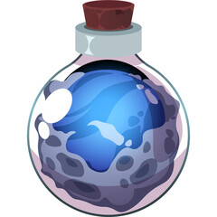 Pixel Art Glass Potion Bottle With Blue Liquid And Cork Stopper In A Video Game Context