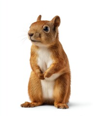 Alert squirrel standing upright looking left studio shot on white background cute rodent wildlife animal nature