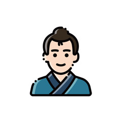 This image shows a male in Japanese attire, blending tradition and modernity. Ideal for culture or design, with scalable vectors.