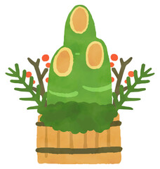 門松の水彩風手描きイラスト