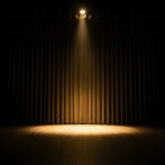 Empty Theater Stage with Curtain Lit by a Single Spotlight