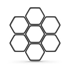 Seven 3D Hexagonal Frames Arranged in a Honeycomb Pattern