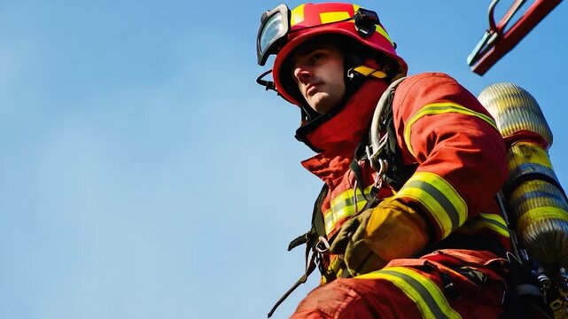 Firefighter holds hose, ready to put out fires