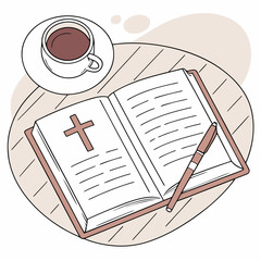 Vector art of bible study with coffee