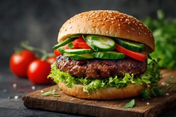 Impossible Burger: Fresh Vegan Meat-Free Burger with Green Vegetables