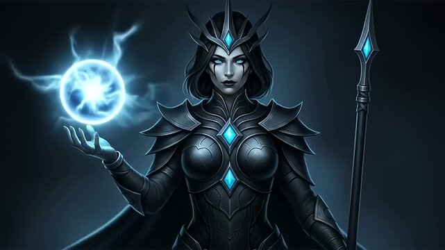 Dark Fantasy Sorceress Queen Wielding Lightning Magic.