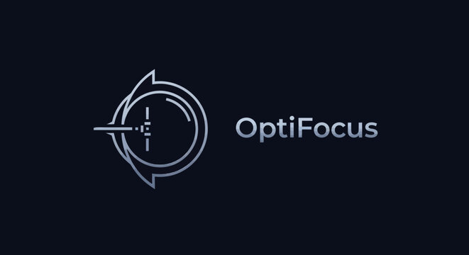 OptiFocus logo featuring a stylized target symbol against a dark background, representing precision and focus.