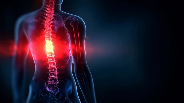 肩から腰までの脊椎を強調した人体イメージ（動画）