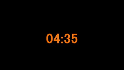 Countdown timer animation of 5 minutes on transparent background with alpha channels, 5 minutes countdown timer animation, countdown video.