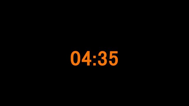 Countdown timer animation of 5 minutes on transparent background with alpha channels, 5 minutes countdown timer animation, countdown video.