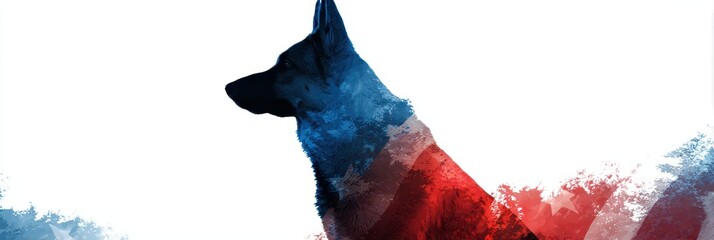 Fototapeta premium K9 Veterans. Dog Silhouette in Patriotic Flag Colors for National K9 Veterans Day