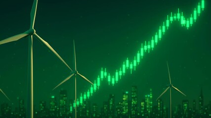 Renewable energy investment graph Green Energy Investment Wind Turbines and Stock Market Graphs Symbolizing Renewable Growth and Sustainability Urban - Powered by Adobe