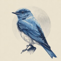 Kind Eastern Bluebird Sketch. Vintage Black and White Logo Design