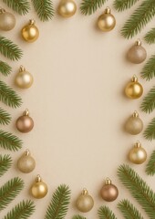 Festive golden baubles frame.