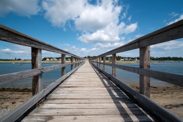 Obraz premium Massachusetts-Duxbury-Powder Point Bridge. A picturesque wooden bridge in New England summer
