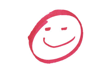 Hand drawn red smiley face symbol with rough ink texture isolated on transparent background