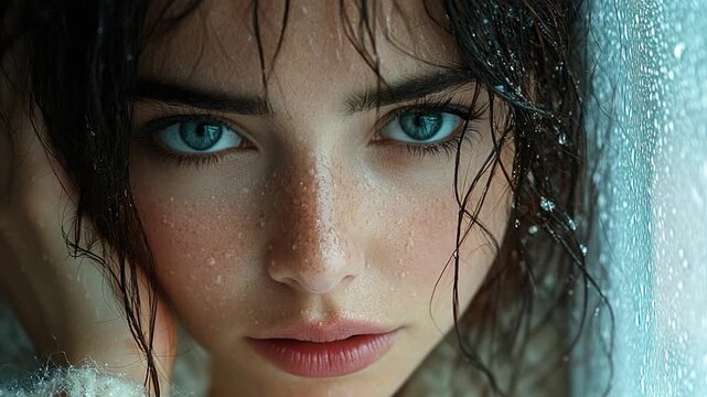 A close-up shot of a woman with wet hair, great for beauty or lifestyle use