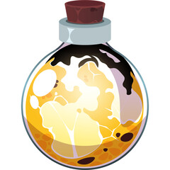 Pixel Art Potion Bottle With Golden Liquid And Dark Swirls On Transparent Background