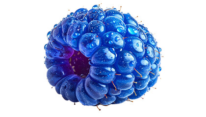 Close-up of a vibrant blue raspberry glistening with water droplets, isolated on solid white background Png