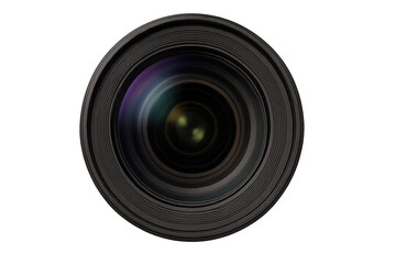 Camera lens with colorful reflections on transparent background