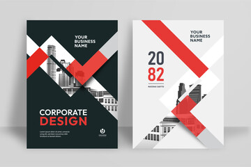 Business Report Cover Template – Red Geometric Layout (A4)