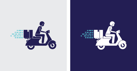 Delivery person on scooter with package and motion lines icon vector © ABDUL MATIN