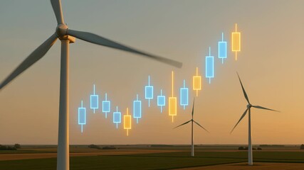 Renewable energy investment graph Dynamic Wind Turbines Serene Landscape Showcasing Growth and Sustainability Renewable Energy and Stock Market Trends - Powered by Adobe