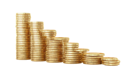 A visual depicting a descending staircase of stacked gold coins against a stark black background