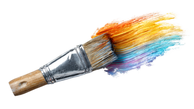 Paintbrush with Vibrant Paint Streaks