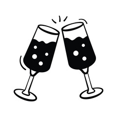 Look at this captivating doodle icon of cheers glasses