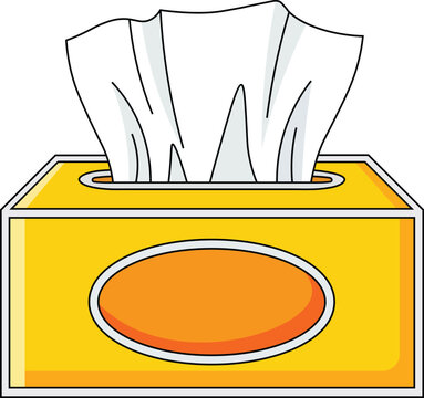 Yellow tissue box with white tissues peeking out and orange oval label vector