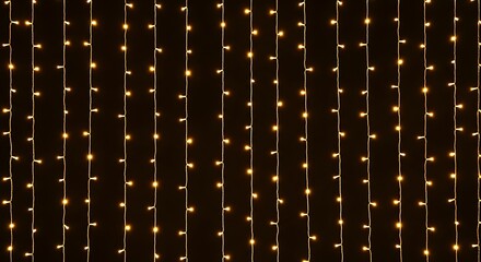 A curtain of warm, glowing fairy lights hangs against a dark background, creating a magical ambiance
