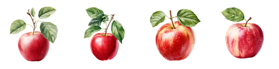 Harvest: Fresh Red Apples with Leaves on White Background