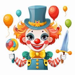 Adorable Clown Illustration with Hat, Lollipop, and Sword for Festive Celebrations