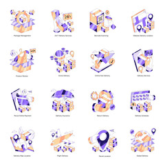 Fototapeta premium Set of Shipment Isometric Illustrations 