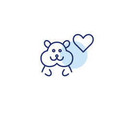 Hamster and heart. Pet love and care. Pixel perfect, editable stroke vector icon