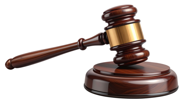 Wooden gavel duo for legal and courtroom branding, isolated on transparent background