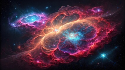 A colorful nebula expanding through the vast darkness of space