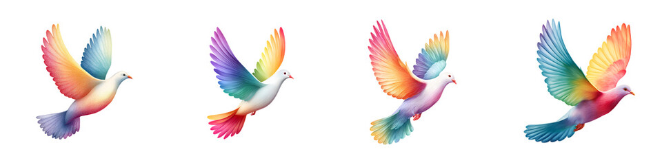 Obraz premium Rainbow Colored Dove Collection: Symbol of Peace, Diversity, and Hope