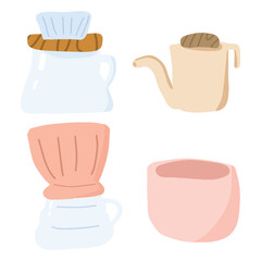 Coffee Drip Doodle Clipart with Pour Over and Steam Cute Hand Drawn Coffee Icon Set